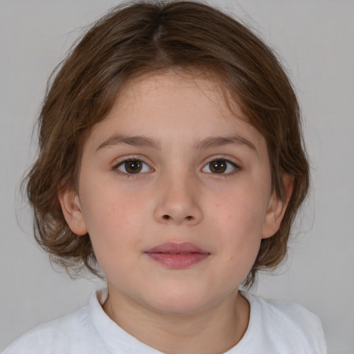 Neutral white child female with medium  brown hair and brown eyes