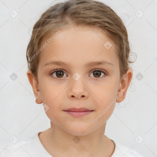 Neutral white child female with short  brown hair and brown eyes