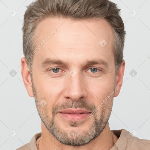 Neutral white adult male with short  brown hair and brown eyes