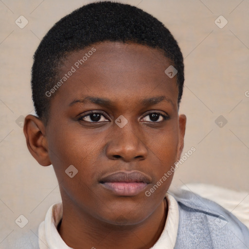 Neutral black young-adult female with short  brown hair and brown eyes