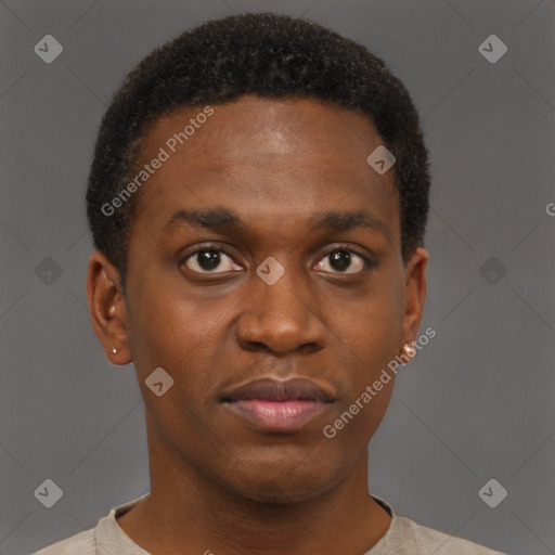Neutral black young-adult male with short  brown hair and brown eyes