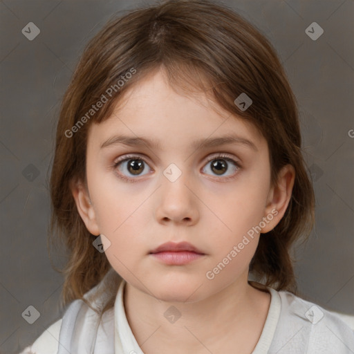 Neutral white child female with medium  brown hair and brown eyes