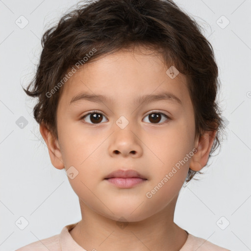 Neutral white child female with short  brown hair and brown eyes