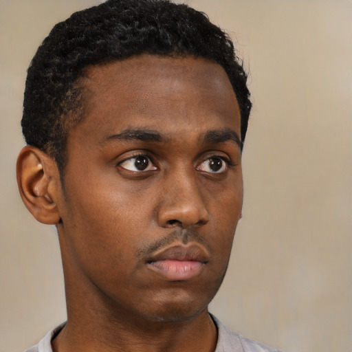 Neutral black young-adult male with short  brown hair and brown eyes