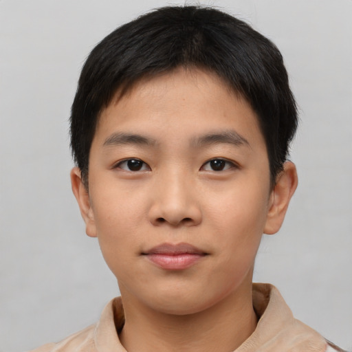 Neutral asian young-adult male with short  brown hair and brown eyes