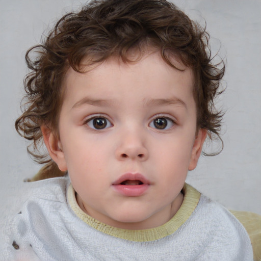 Neutral white child female with short  brown hair and blue eyes