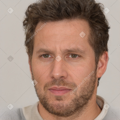 Neutral white adult male with short  brown hair and brown eyes