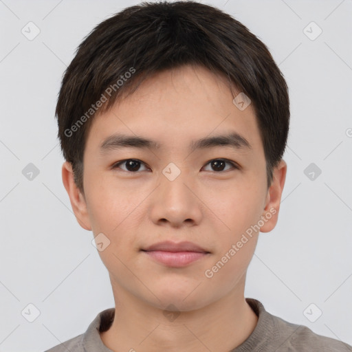 Neutral asian young-adult male with short  brown hair and brown eyes