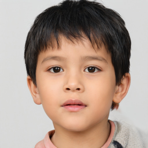 Neutral asian child male with short  brown hair and brown eyes