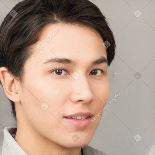 Neutral white young-adult male with medium  brown hair and brown eyes