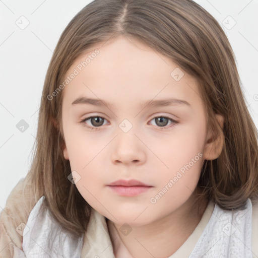 Neutral white child female with medium  brown hair and brown eyes