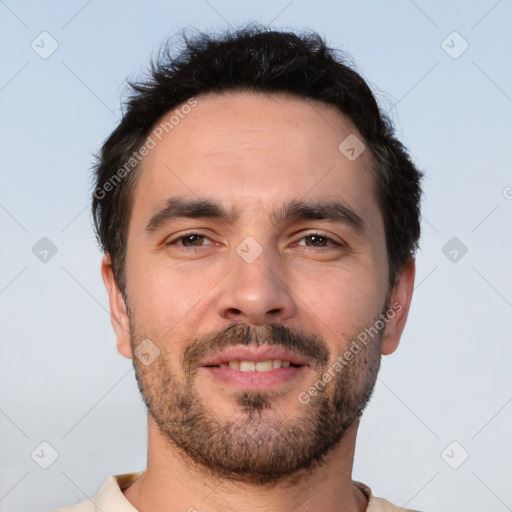 Neutral white adult male with short  brown hair and brown eyes