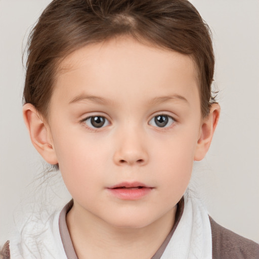 Neutral white child female with medium  brown hair and brown eyes