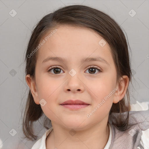 Neutral white child female with medium  brown hair and brown eyes