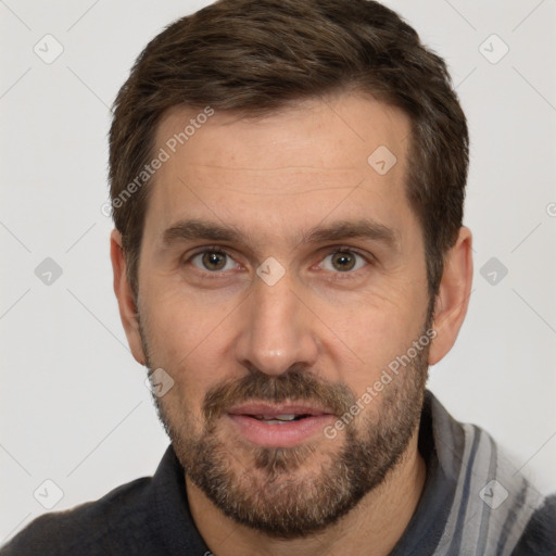 Neutral white adult male with short  brown hair and brown eyes