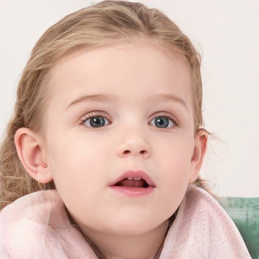 Neutral white child female with medium  brown hair and blue eyes