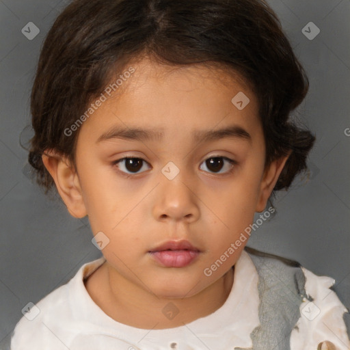 Neutral white child female with medium  brown hair and brown eyes