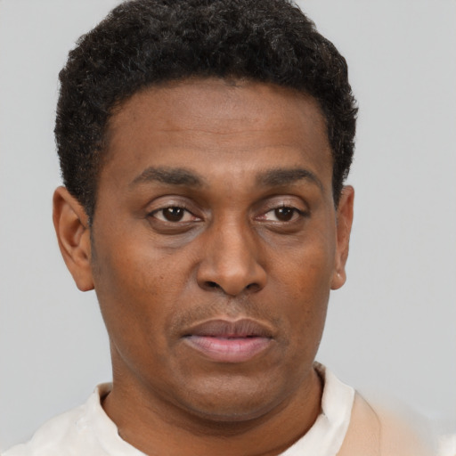 Neutral black young-adult male with short  brown hair and brown eyes