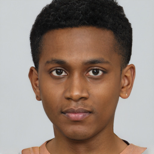 Neutral black young-adult male with short  brown hair and brown eyes