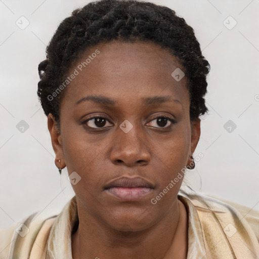 Neutral black young-adult female with short  brown hair and brown eyes