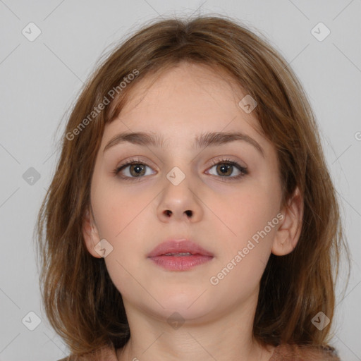 Neutral white child female with medium  brown hair and brown eyes