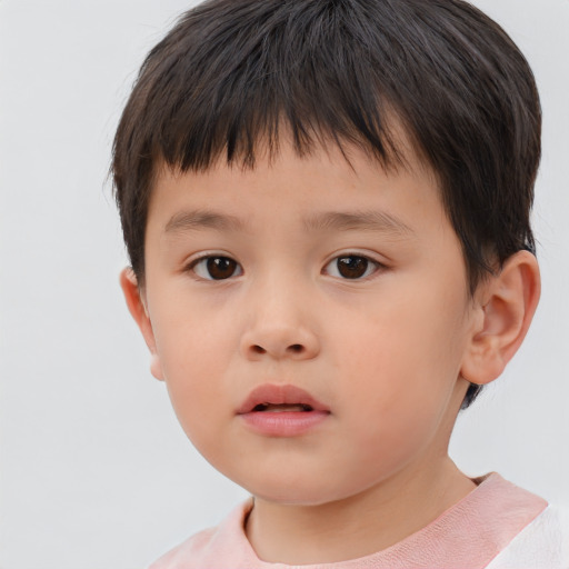 Neutral asian child male with short  brown hair and brown eyes
