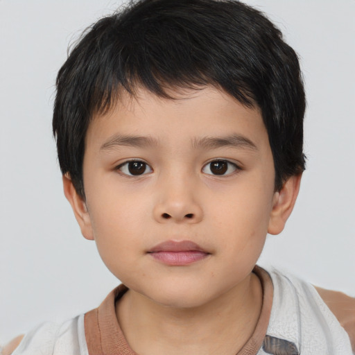 Neutral asian child male with short  brown hair and brown eyes