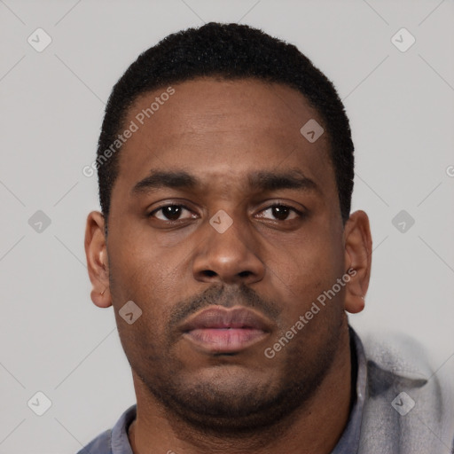 Neutral latino young-adult male with short  brown hair and brown eyes
