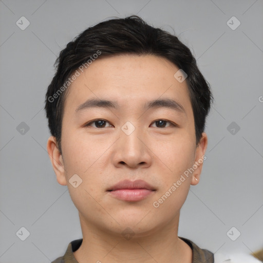 Neutral asian young-adult male with short  black hair and brown eyes