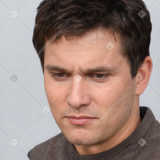 Neutral white adult male with short  brown hair and brown eyes