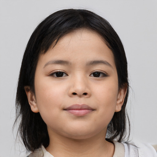 Neutral asian child female with medium  black hair and brown eyes