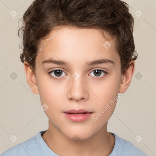 Neutral white child female with short  brown hair and brown eyes