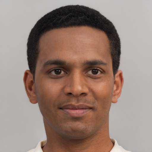 Neutral black young-adult male with short  brown hair and brown eyes