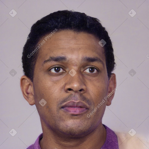 Neutral black young-adult male with short  brown hair and brown eyes