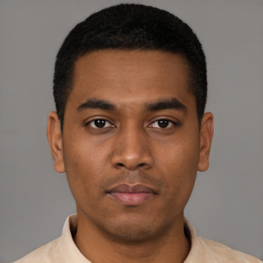 Neutral latino young-adult male with short  brown hair and brown eyes
