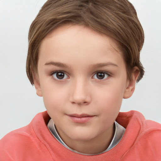 Neutral white child female with short  brown hair and brown eyes