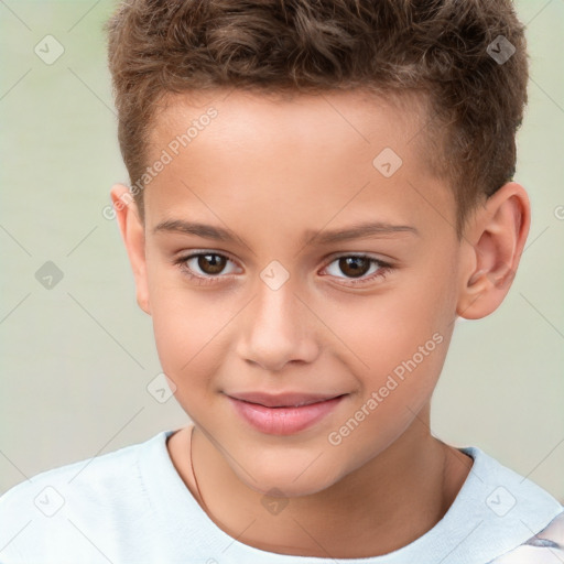 Joyful white child male with short  brown hair and brown eyes