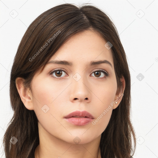 Neutral asian young-adult female with long  brown hair and brown eyes