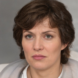 Neutral white adult female with medium  brown hair and brown eyes