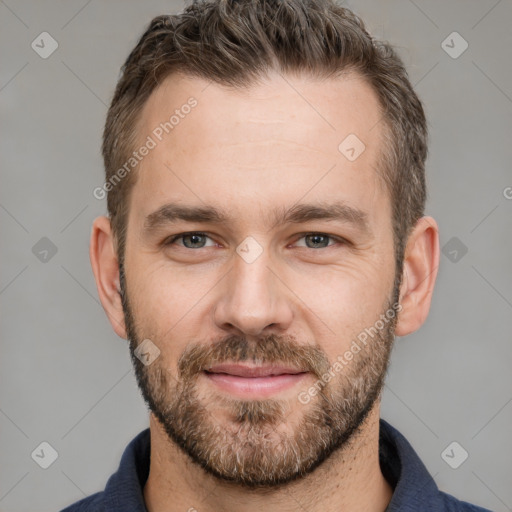 Neutral white adult male with short  brown hair and brown eyes