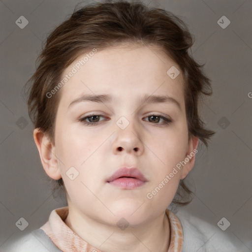 Neutral white child female with short  brown hair and brown eyes