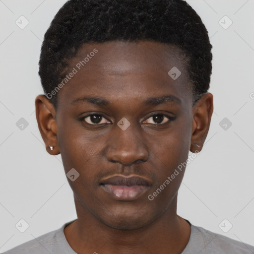 Neutral black young-adult male with short  brown hair and brown eyes