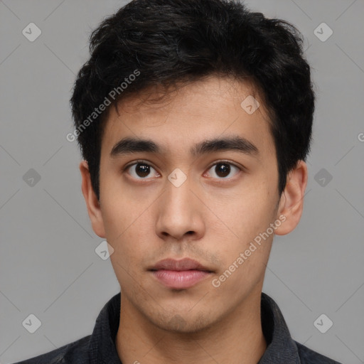 Neutral asian young-adult male with short  black hair and brown eyes