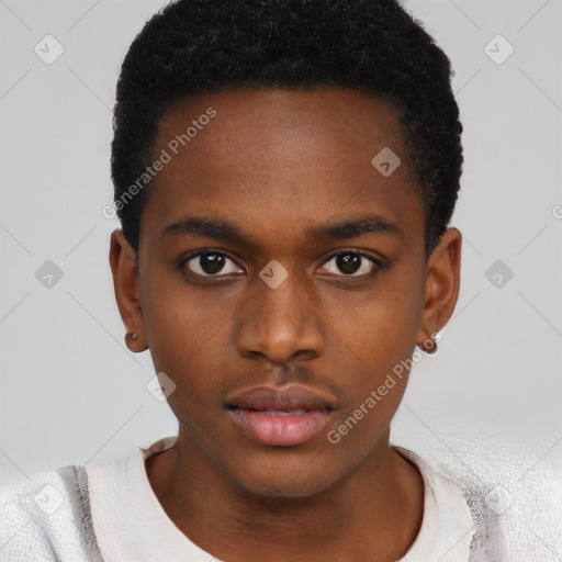 Neutral black young-adult male with short  brown hair and brown eyes