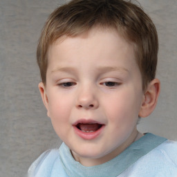 Joyful white child male with short  brown hair and brown eyes