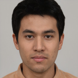 Neutral asian young-adult male with short  brown hair and brown eyes