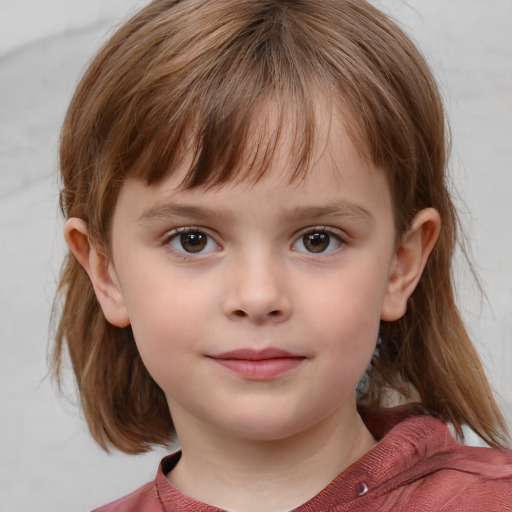 Neutral white child female with medium  brown hair and grey eyes