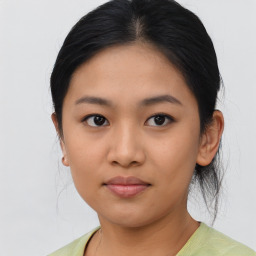 Neutral asian young-adult female with medium  black hair and brown eyes