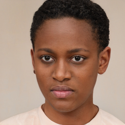 Neutral black young-adult female with short  brown hair and brown eyes