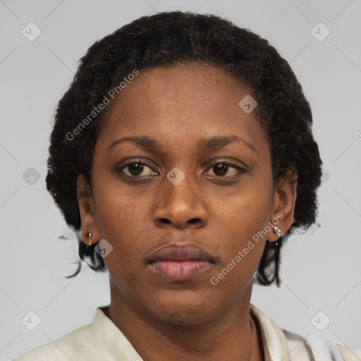 Neutral black young-adult female with short  brown hair and brown eyes